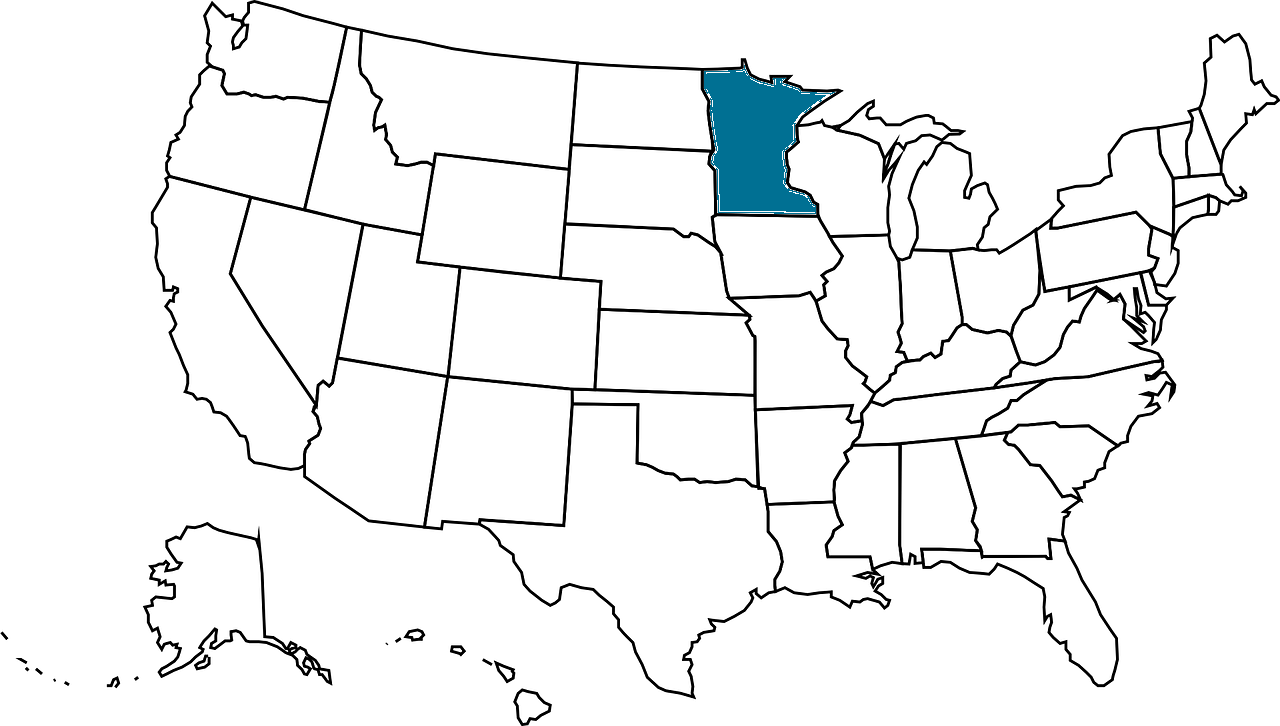 A map of the United States with Minnesota filled in blue